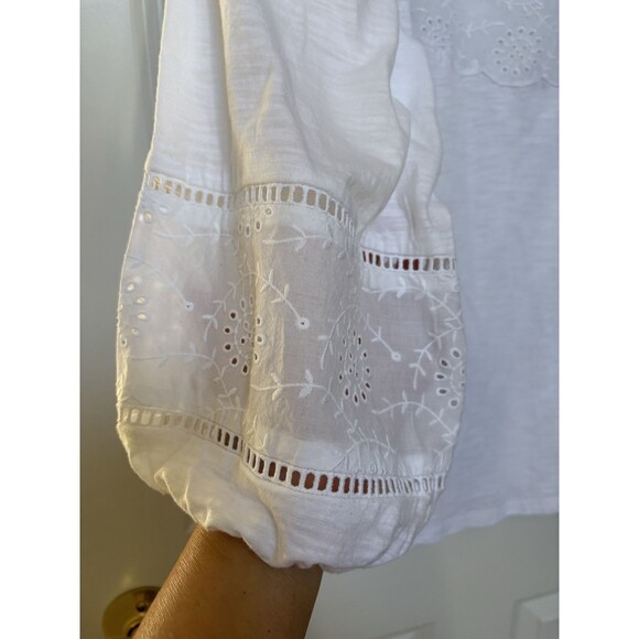 STYLE & CO. WOMENSPLUS SIZE 3X WHITE EYE TRIM TIE-NECK PESANT TOP EMBROIDERED - Picture 6 of 6